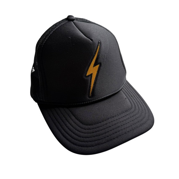 Aviator Nation Accessories - AVIATOR NATION Trucker Hat Black Gold Lightning Bolt Women's OS Retro